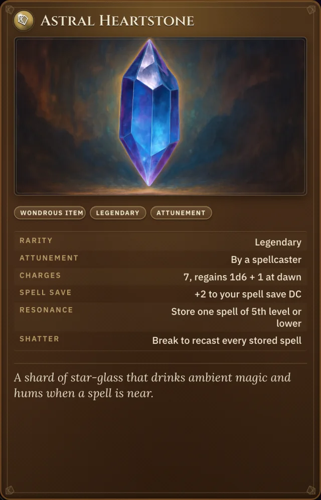 Legendary Item card
