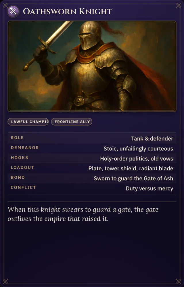 SRD NPC card